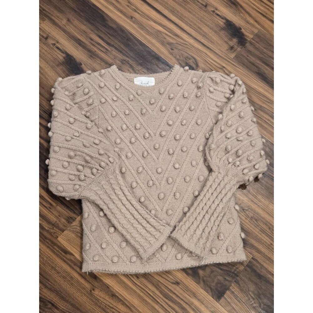Chicwish Bobble Knit Sweater Womens Beige Textured Pom Pom Balloon Sleeve - Picture 2 of 14